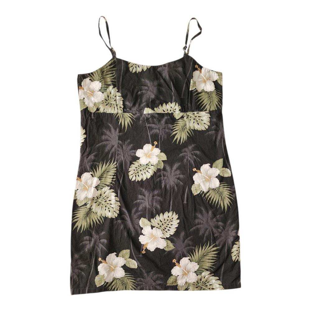 Pacific Legend Dress Womens Size XL Black Floral Hawaiian Cotton‎ VTG Tropical
